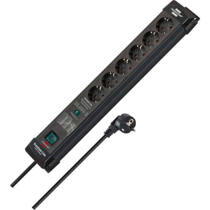 Brennenstuhl Premium-Line Überspannungsschutz-Steckdosenleiste 6-fach schwarz 1,8m H05VV-F3G1,5 - 1951160400