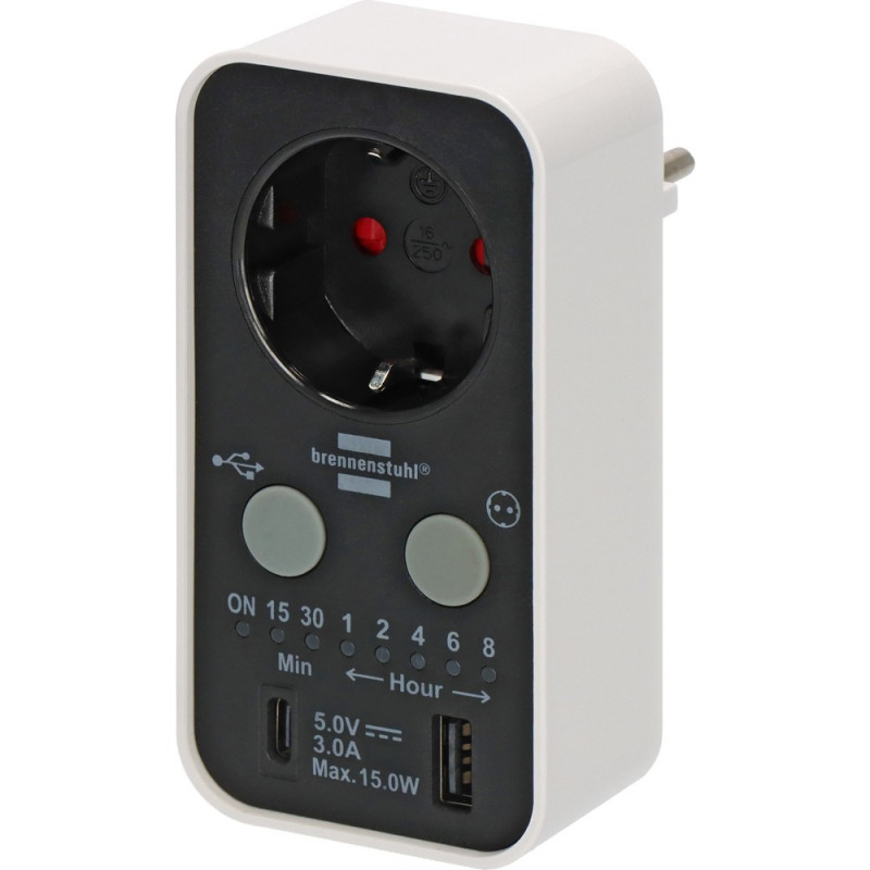 Brennenstuhl Digitaler Countdown Timer mit USB A und USB C weiß/schwarz - 1506180