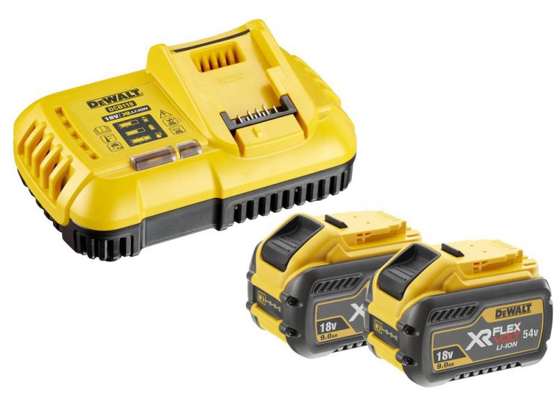 DeWalt 54 Volt / 162 Wh XR FLEXVOLT Akku-Starter-Set, inklusive 2x Akku und 1x Schnellladegerät DCB118-QW - DCB118X2-QW