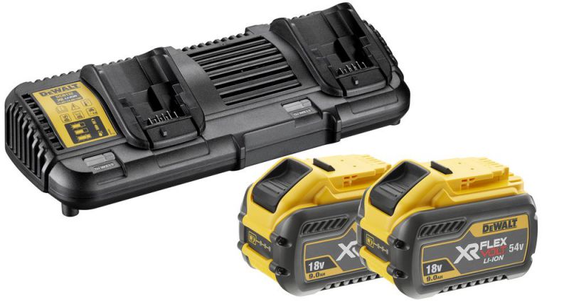 DeWalt 54 Volt / 162 Wh XR FLEXVOLT Akku-Starter-Set, inklusive 2x Akku und 1x Doppelladegerät DCB132-QW - DCB132X2-QW