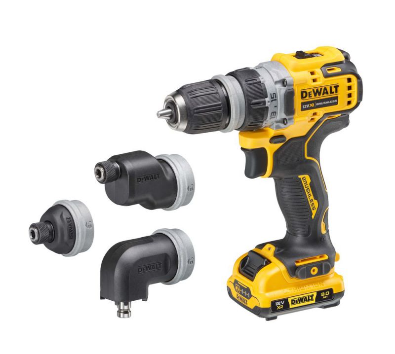 DeWalt Akku-Bohrschrauber 12 Volt / 3 Ah mit 4 werkzeuglos wechselbaren Werkzeug-Aufnahmen - DCD703L2T-QW
