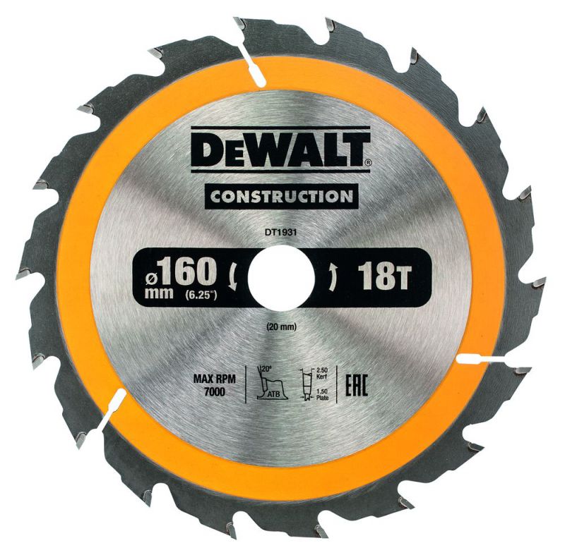 DeWalt Kreissaegeblatt Handkr. 160/20mm 18WZ - DT1931-QZ