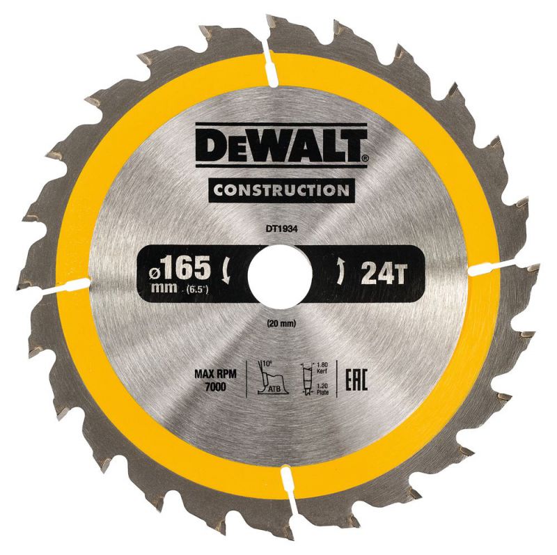 DeWalt Kreissaegeblatt Handkr. 165/20mm 24WZ - DT1934-QZ