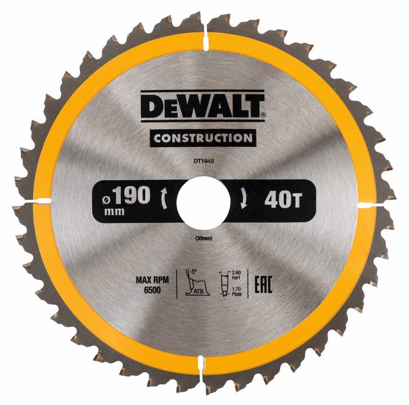 DeWalt Kreissaegeblatt Handkr. 190/30mm 40WZ - DT1945-QZ