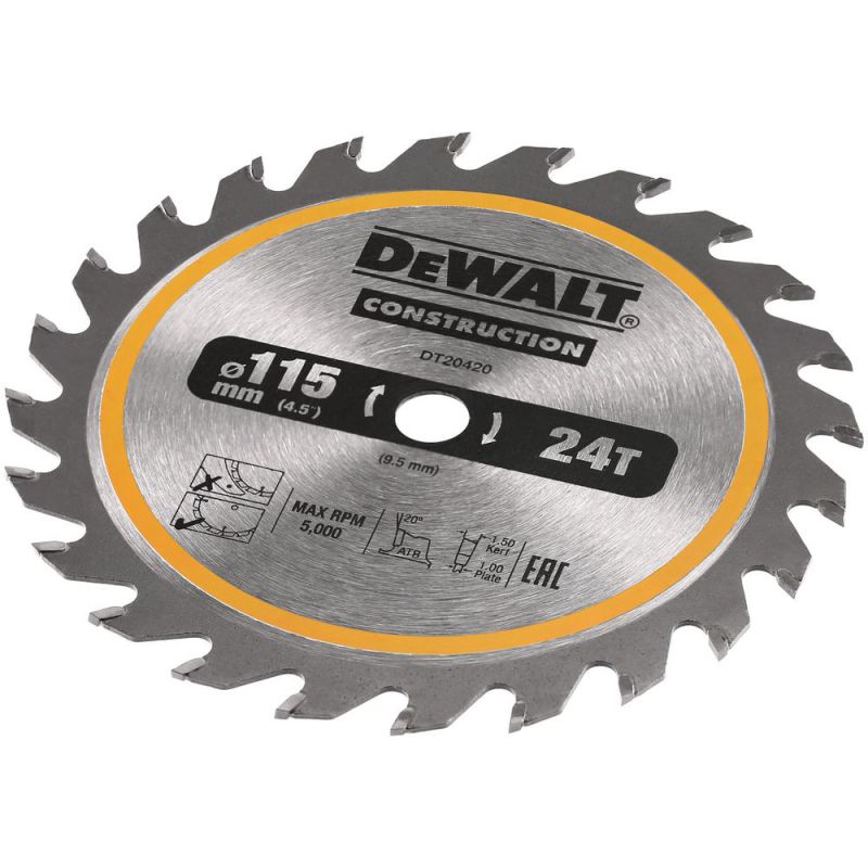 DeWalt Kreissägeblatt TCT/HM für Akku-Handkreissägen, 115x9,5mm, 24WZ - DT20420-QZ