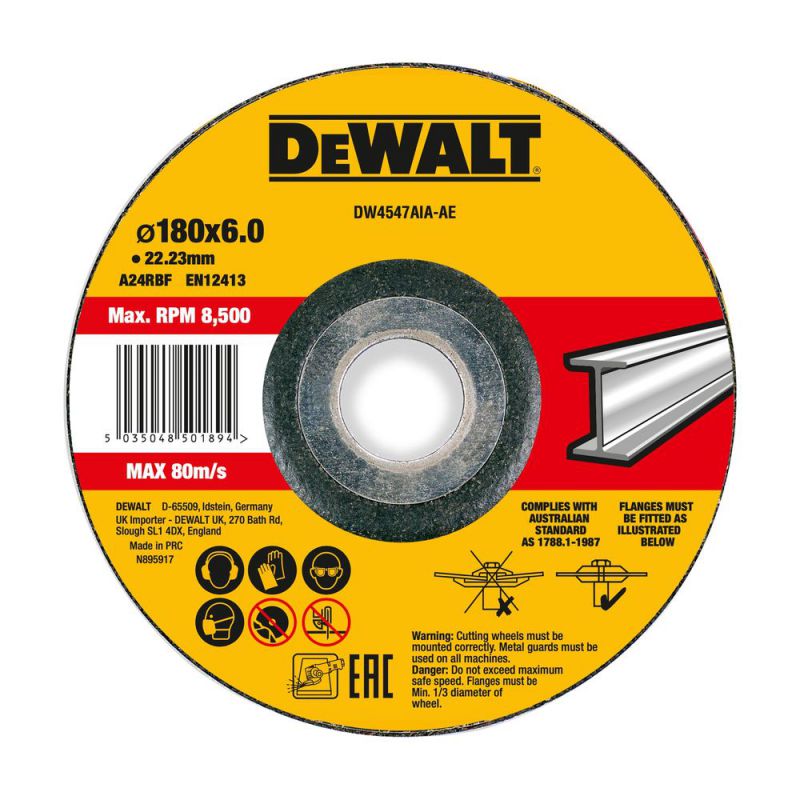 DeWalt High Performance Schruppscheibe 180x6x22,23 mm Metall Typ 42 (gekröpft) - DW4547AIA-AE