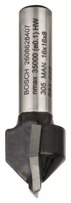 Bosch V-Nutfräser Standard for Wood mit 8 mm Schaft, D1 16 mm, L 16 mm, G 45 mm, 90° 2608628407