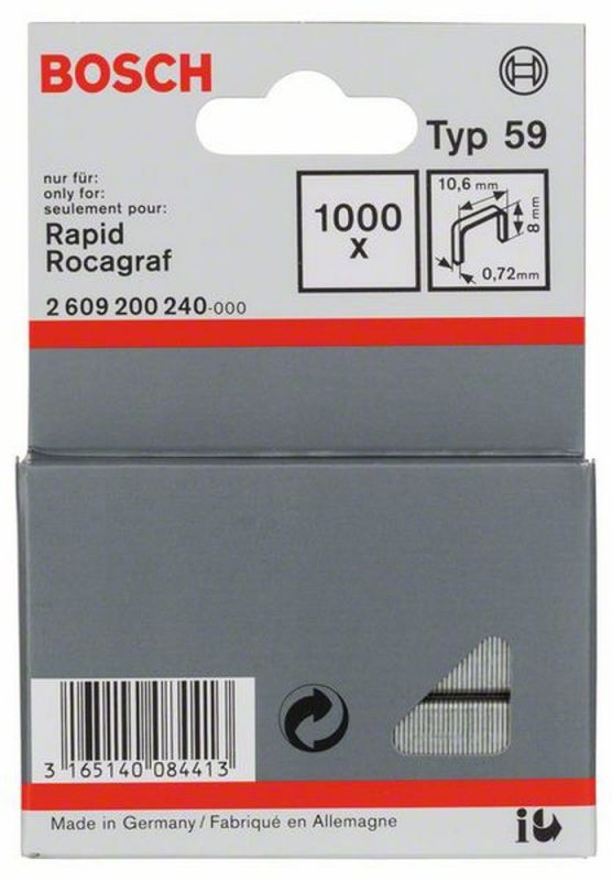 Bosch Feindrahtklammer Typ 59, 10,6 x 0,72 x 8 mm, 1000er-Pack 2609200240