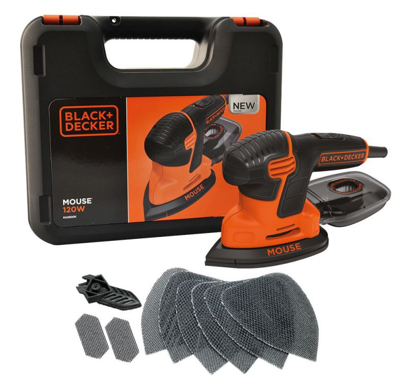 Black + Decker 120W Kompakt-Dreieckschleifer Mouse im Koffer, 6 Zubehöre - KA2500K-QS