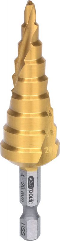 KS Tools 1/4" HSS-TiN Stufenbohrer-Bit,Ø 4-20mm, 9 Stufen - 330.2385