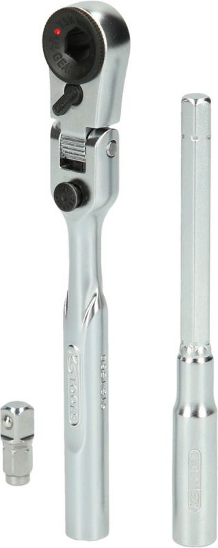 KS Tools 1/4" Bit-Gelenk-Umschaltknarren-Satz mit Steckadapter für Stecknüsse, 3-tlg - 918.1590