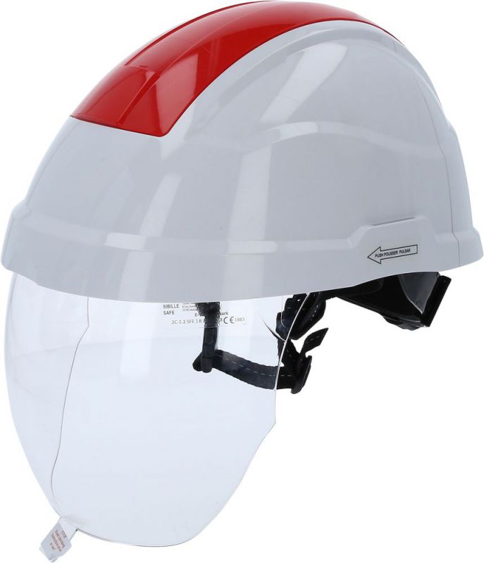 KS TOOLS Casque de sécurité de travail avec visière, rouge - 117.0137