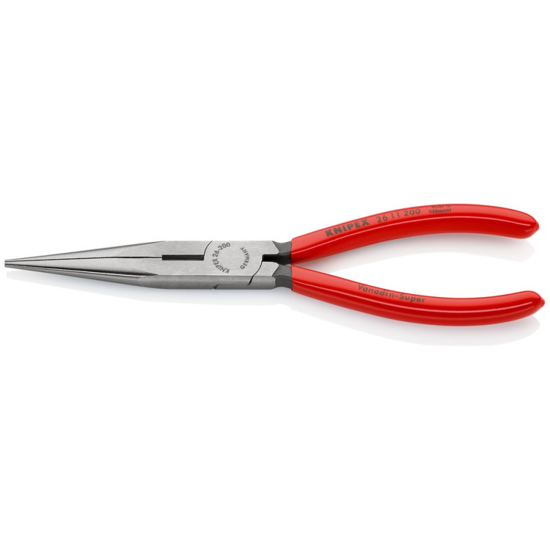 KNIPEX (26 11 200 SB) Flachrundzange mit Schneide (Storchschnabelzange) mit Kunststoff überzogen schwarz atramentiert