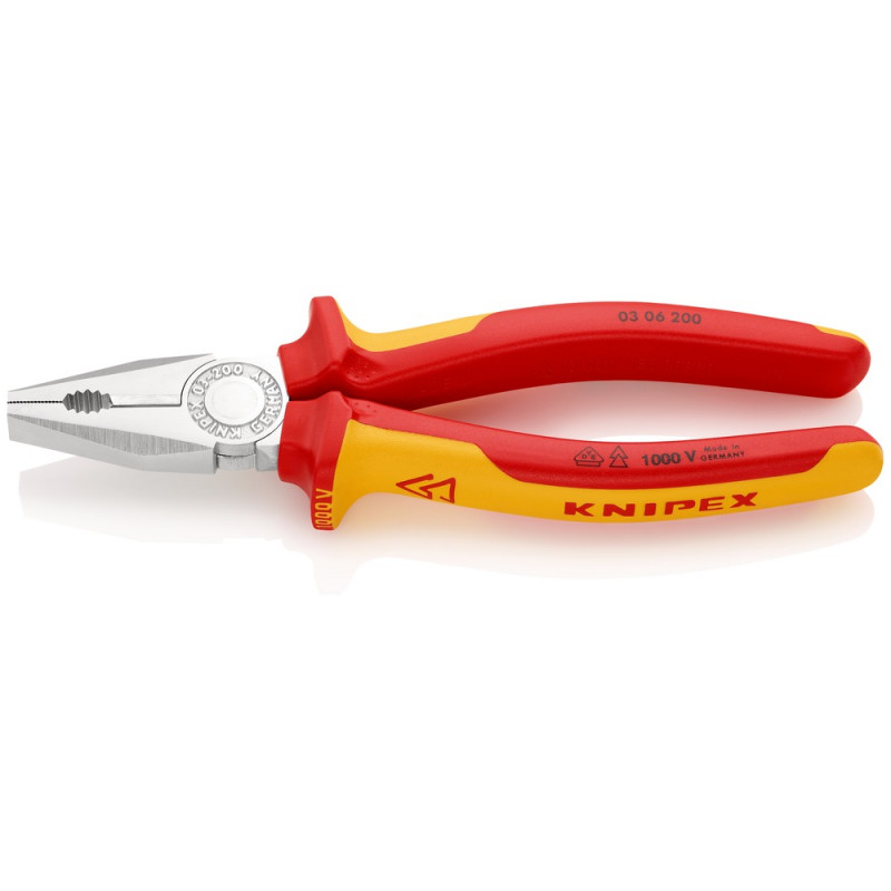 KNIPEX (03 06 200 SB) Kombizange isoliert mit Mehrkomponenten-Hüllen, VDE-geprüft verchromt
