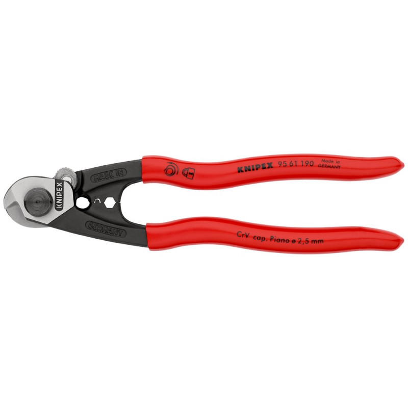 KNIPEX (95 61 190 SB) Drahtseilschere geschmiedet mit Kunststoff überzogen