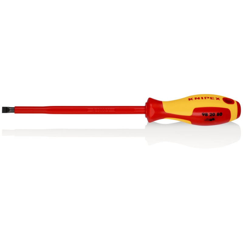 KNIPEX (98 20 80) Schraubendreher für Schlitzschrauben isolierender Mehrkomponenten-Griff, VDE-geprüft brüniert