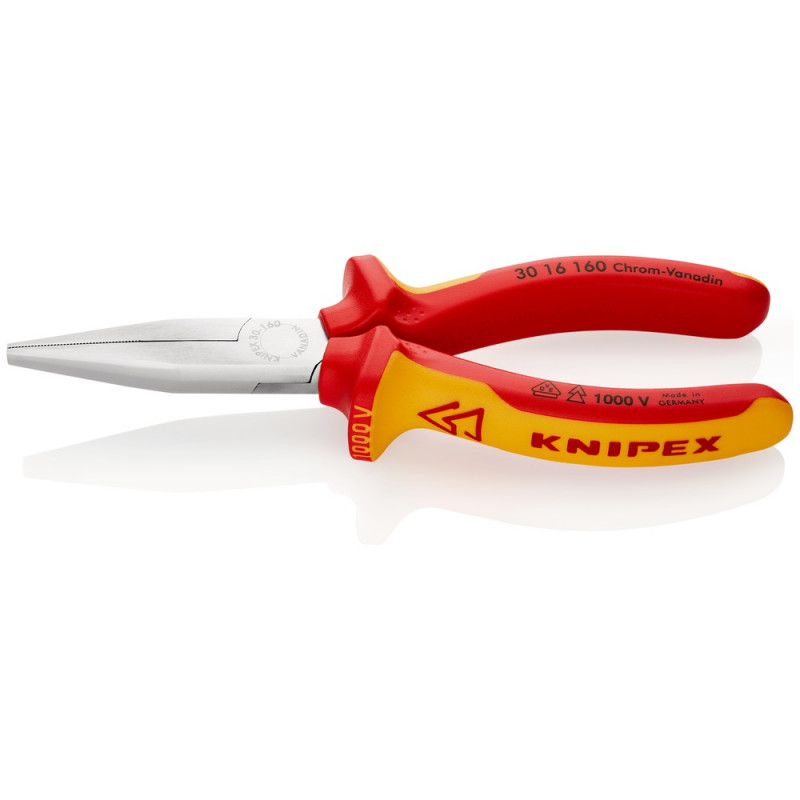 KNIPEX (30 16 160 SB) Langbeckzange isoliert mit Mehrkomponenten-Hüllen, VDE-geprüft verchromt