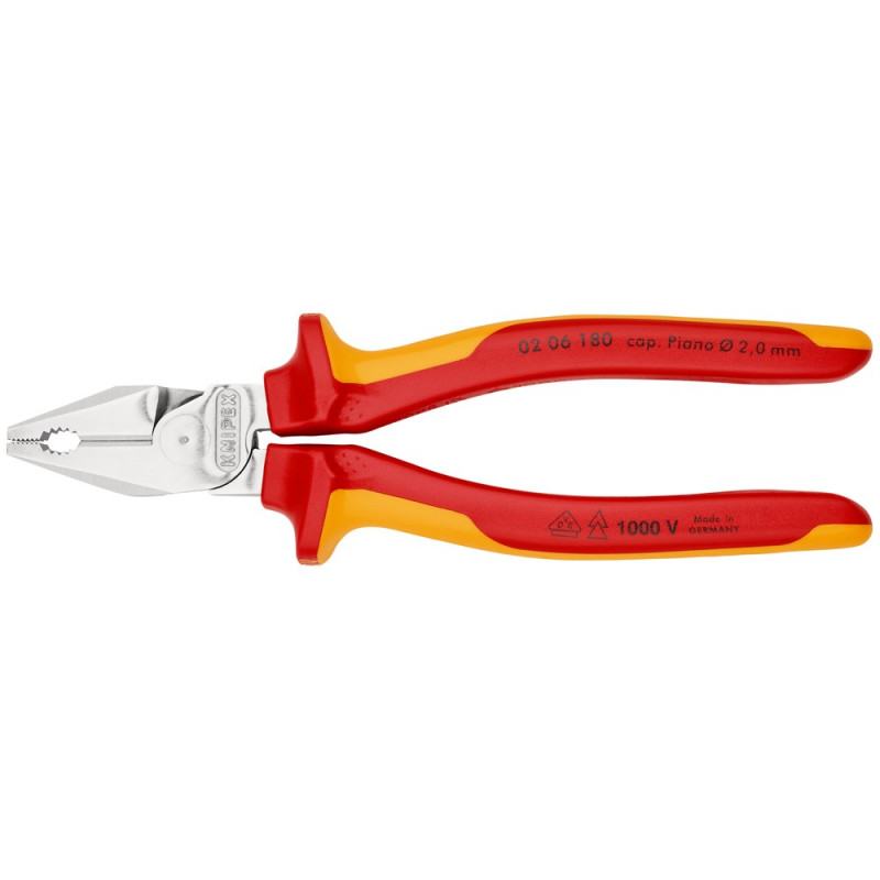 KNIPEX (02 06 180 SB) Kraft-Kombizange isoliert mit Mehrkomponenten-Hüllen, VDE-geprüft verchromt
