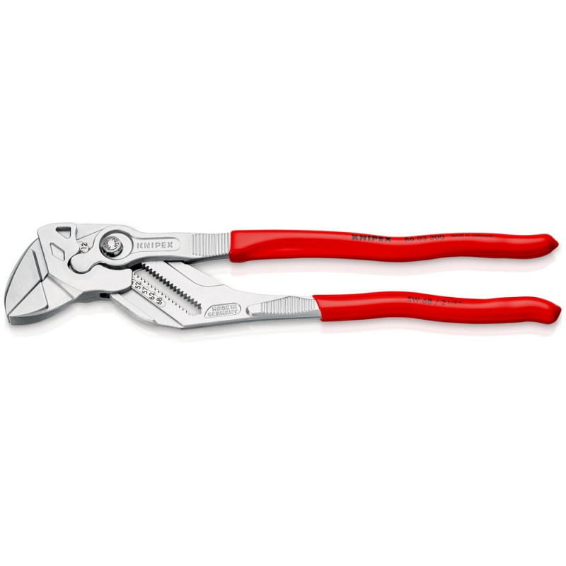 KNIPEX (86 03 300 SB) Zangenschlüssel Zange und Schraubenschlüssel in einem Werkzeug mit Kunststoff überzogen verchromt