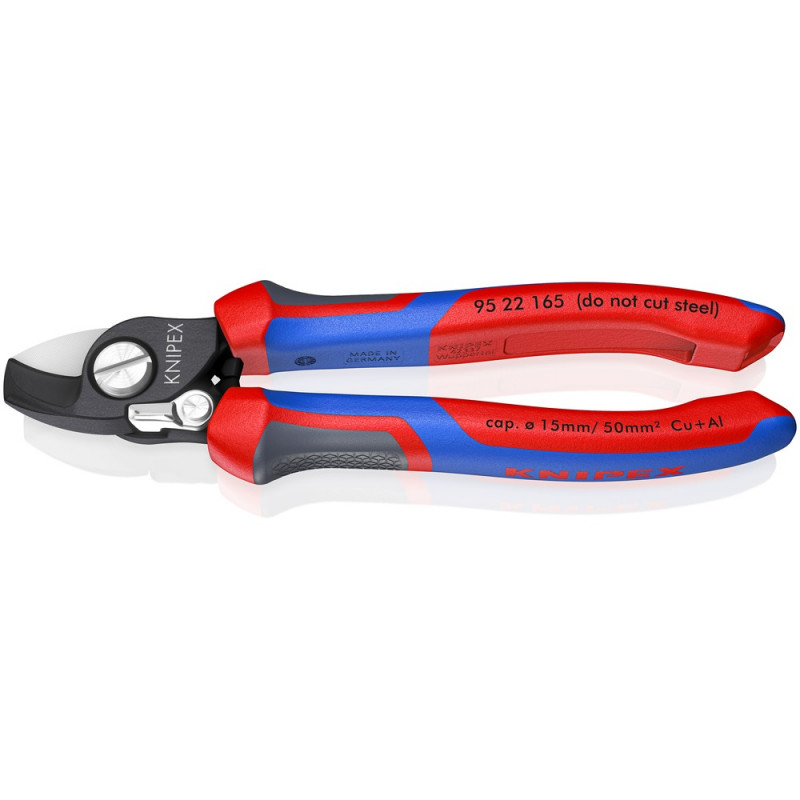 KNIPEX (95 22 165) Kabelschere mit Öffnungsfeder mit Comfort-Griffen brüniert