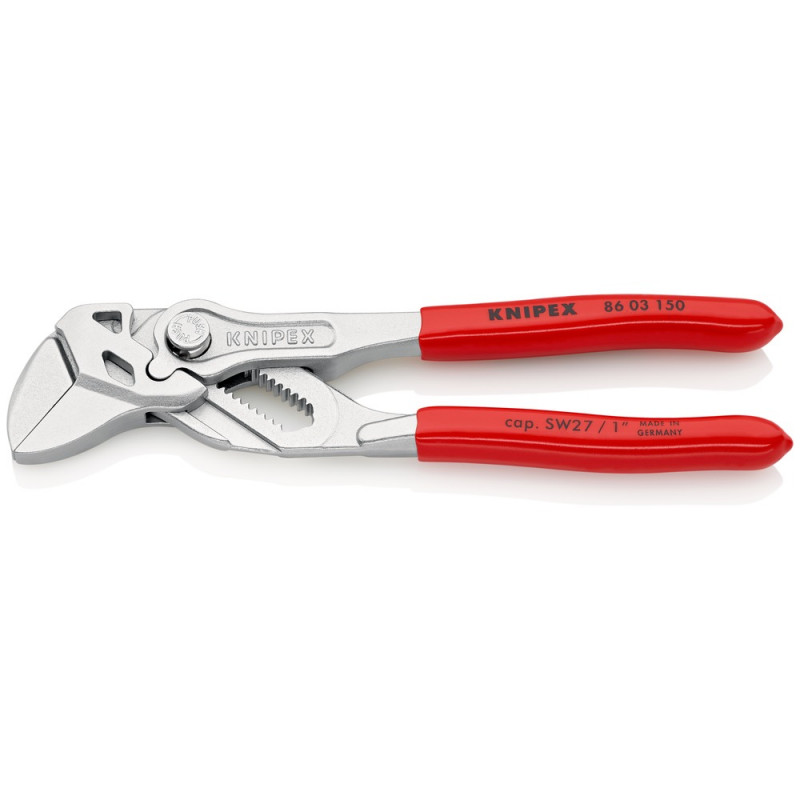 KNIPEX (86 03 150 SB) Zangenschlüssel Zange und Schraubenschlüssel in einem Werkzeug mit Kunststoff überzogen verchromt