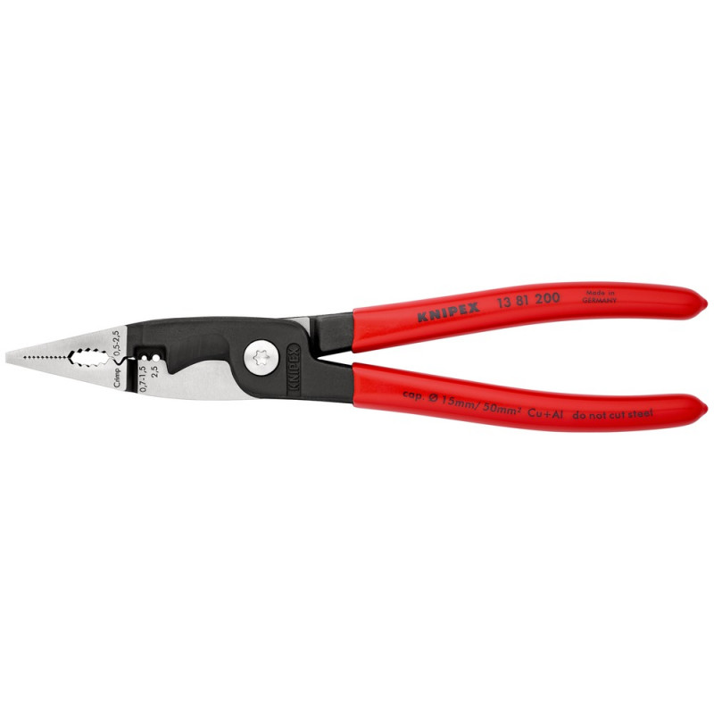 KNIPEX (13 81 200) Elektro-Installationszange mit Kunststoff überzogen schwarz atramentiert
