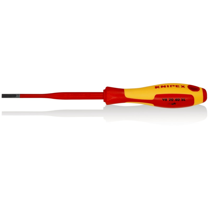 KNIPEX (98 20 40 SL) Schraubendreher (Slim) für Schlitzschrauben isolierender Mehrkomponenten-Griff, VDE-geprüft brüniert