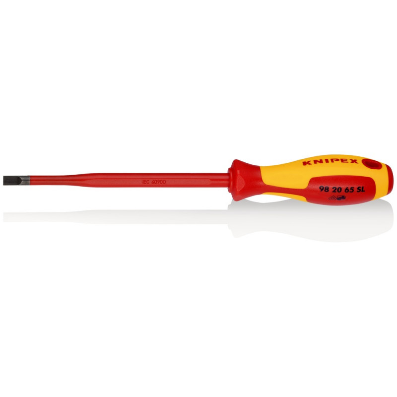 KNIPEX (98 20 65 SL) Schraubendreher (Slim) für Schlitzschrauben isolierender Mehrkomponenten-Griff, VDE-geprüft brüniert