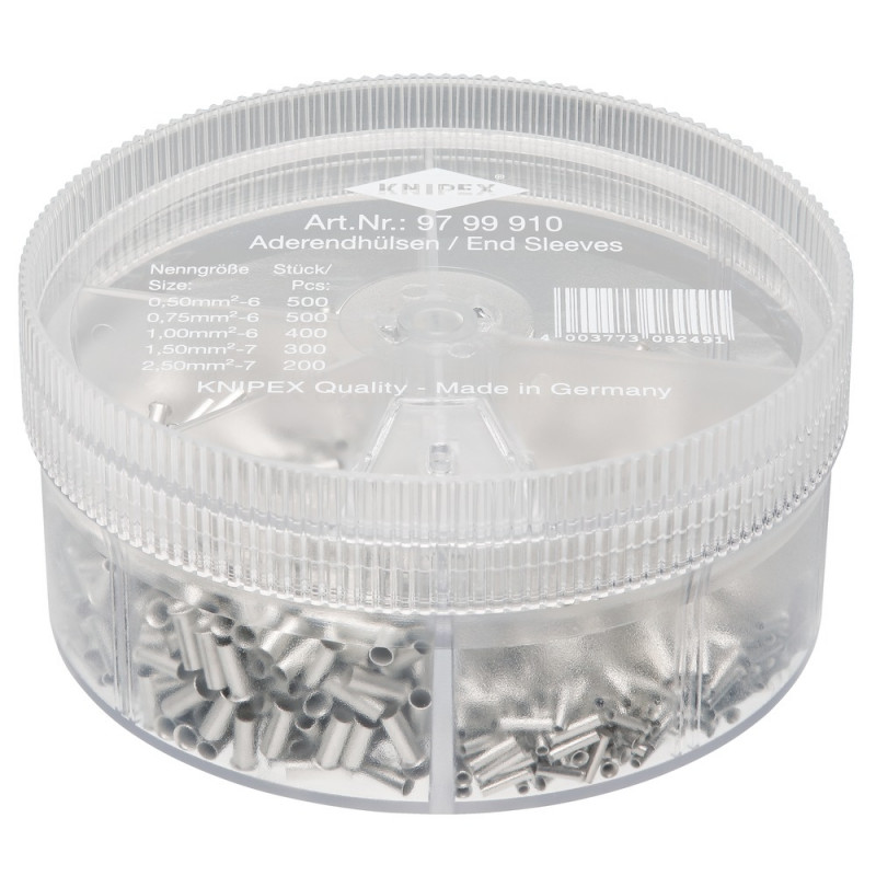 KNIPEX (97 99 910) Sortimentsboxen mit 1900 unisolierten Aderendhülsen 5 x Aderendhülsen Sets
