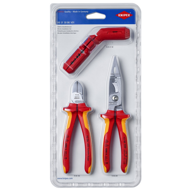 KNIPEX (00 31 30 BK V01) Elektro-Installationsset 1 x 13 86 200, 1 x 16 95 01 SB, 1 x 70 06 160