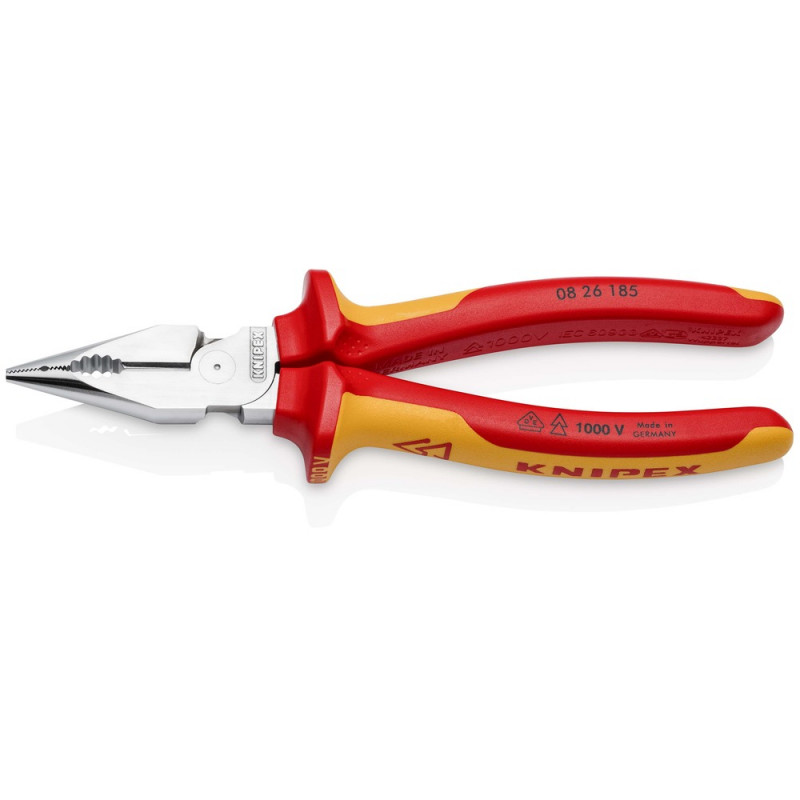 KNIPEX (08 26 185 SB) Spitz-Kombizange isoliert mit Mehrkomponenten-Hüllen, VDE-geprüft verchromt