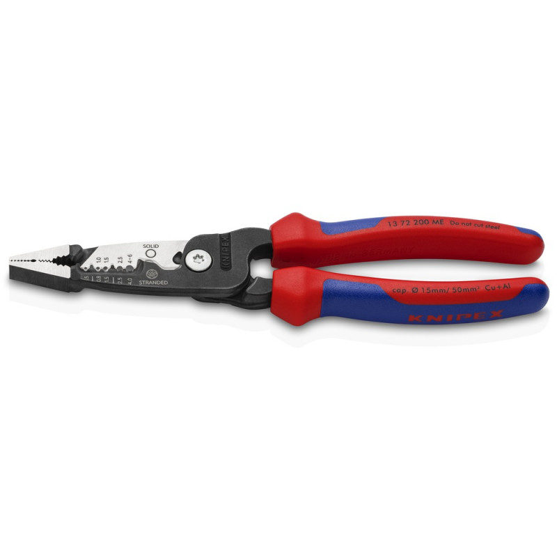 KNIPEX (13 72 200 ME) Multifunktions-Elektrikerzange metrisches Modell mit Mehrkomponenten-Hüllen schwarz atramentiert