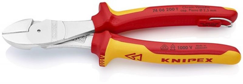 NW-KNIPEX Kraftseitenschneider (Länge 200 mm / VDE Form 0 mit Befestigungsöse) - 74 06 200 T
