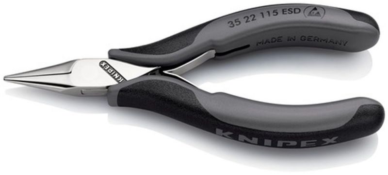 NW-KNIPEX Elektronik-Greifzange (Gesamtlänge 115 mm ESD / flachrunde Backen spiegelpoliert Form 2) - 35 22 115 ESD