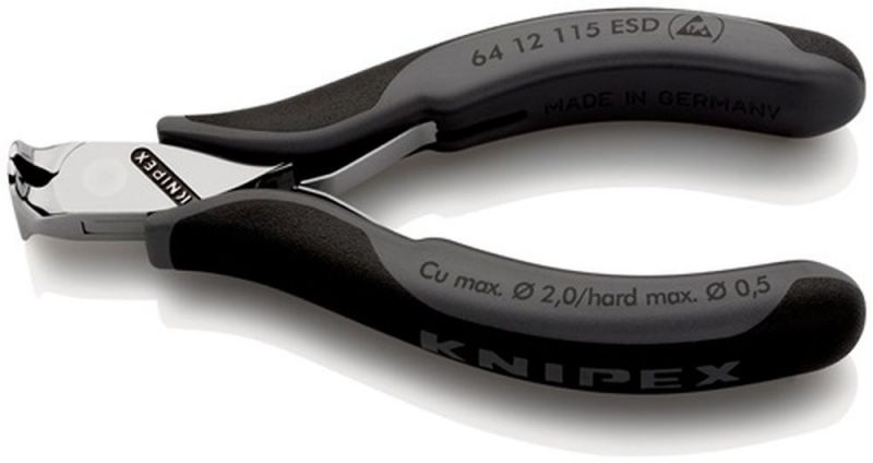 NW-KNIPEX Elektronik-Vornschneider (Länge 115 mm / Form 1 Facette ja, kleine spiegelpoliert) - 64 12 115 ESD