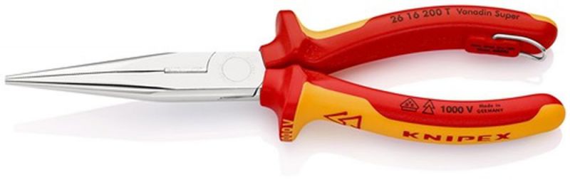 NW-KNIPEX Flachrundzange (Länge 200 mm / gerade VDE mit Befestigungsöse) - 26 16 200 T