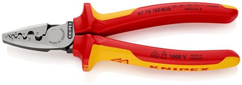 NW-KNIPEX Aderendhülsenzange (Gesamtlänge 180 mm / 0,25 - 16,0 (AWG 23 - 5) mm² poliert) - 97 78 180