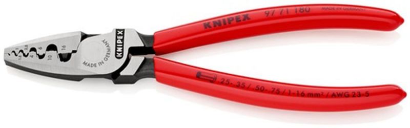 NW-KNIPEX Aderendhülsenzange (Gesamtlänge 180 mm / 0,25 - 16,0 (AWG 23 - 5) mm² poliert) - 97 71 180