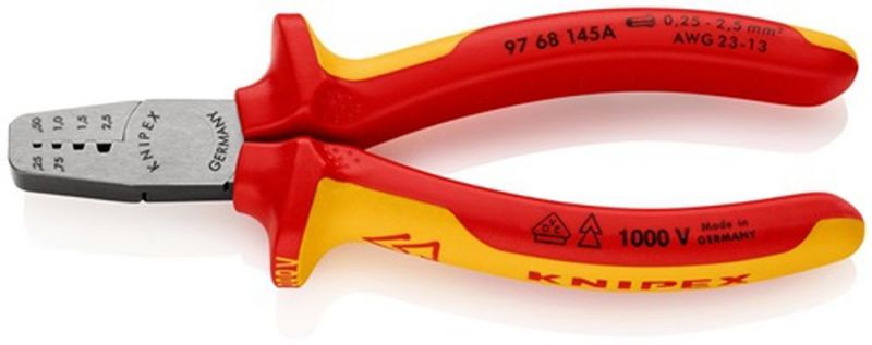 NW-KNIPEX Aderendhülsenzange (Gesamtlänge 145 mm / 0,25 - 2,5 (AWG 23 - 13) mm² poliert) - 97 68 145 A