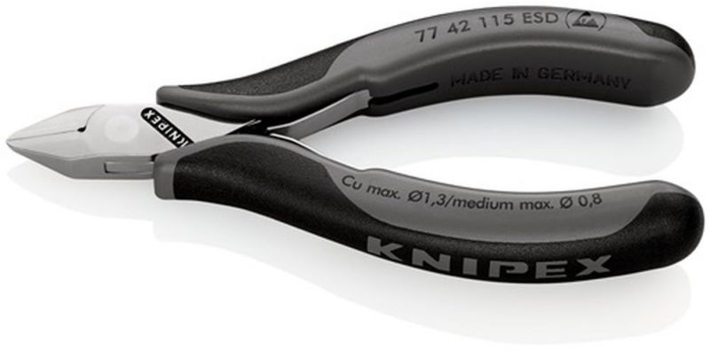 NW-KNIPEX Elektronik-Seitenschneider (Länge 115 mm Form 4 / Facette nein) - 77 42 115 ESD