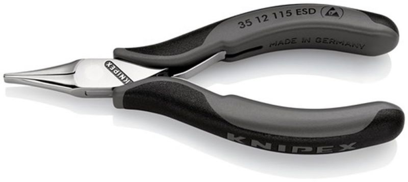 NW-KNIPEX Elektronik-Greifzange (Gesamtlänge 115 mm ESD / flachbreite Backen spiegelpoliert Form 1) - 35 12 115 ESD