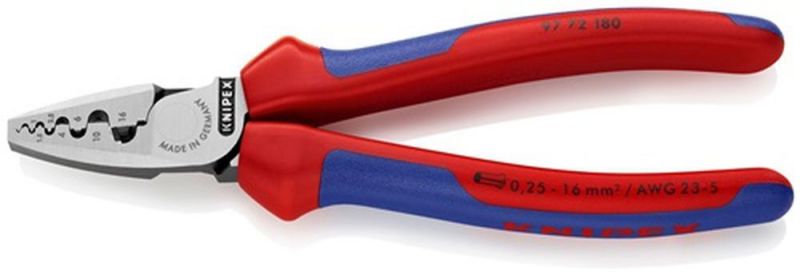 NW-KNIPEX Aderendhülsenzange (Gesamtlänge 180 mm / 0,25 - 16,0 (AWG 23 - 5) mm² poliert) - 97 72 180