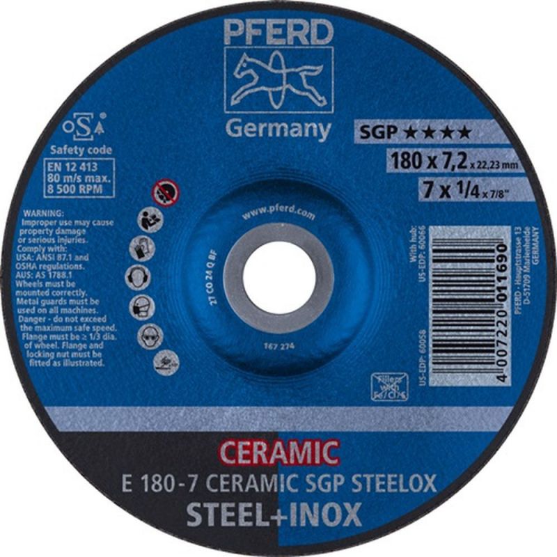 PFERD Schruppscheibe (D180xS7mm / gekröpft Stahl / Inhalt: 10 Stück) - 62217300