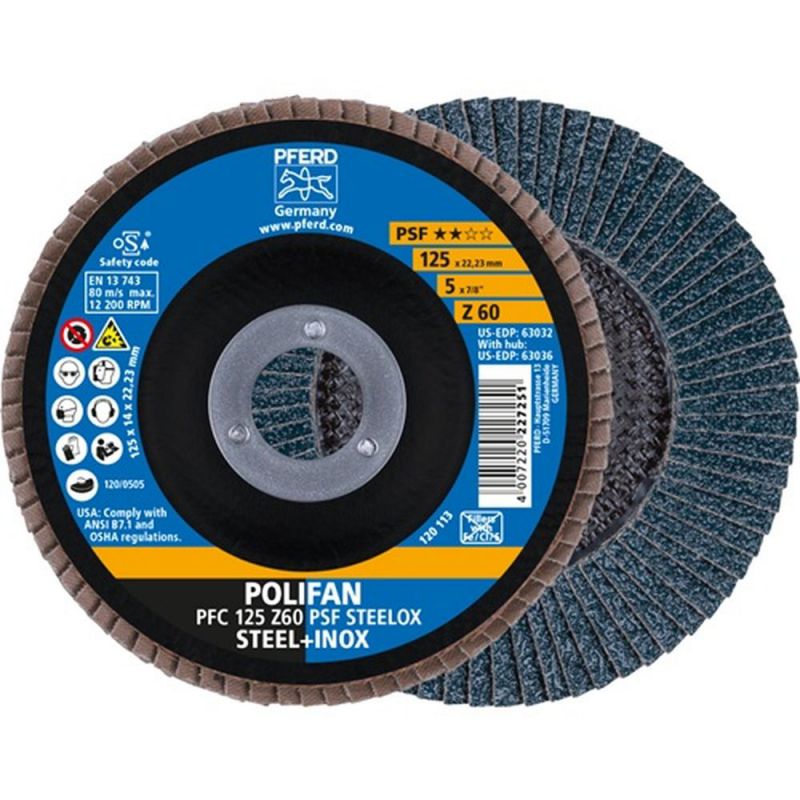 PFERD Fächerscheibe (Ø 125 mm Körnung 60 konisch / Stahl / INOX Zirkonkorund / Inhalt: 10 Stück) - 67766125