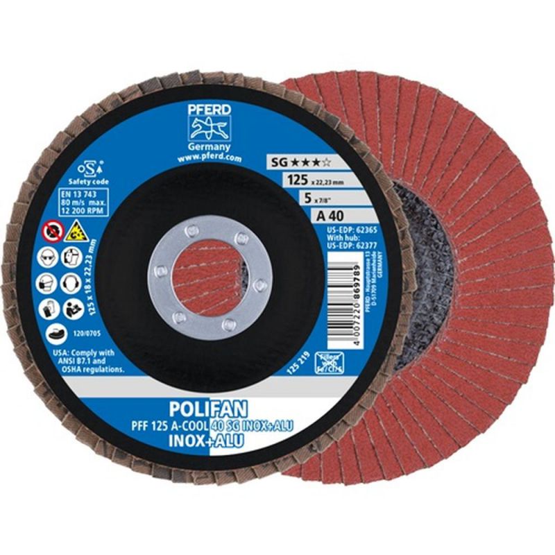 PFERD Fächerscheibe (Ø 125 mm Körnung 40 flach / INOX/Aluminium Normalkorund / Inhalt: 10 Stück) - 67654125