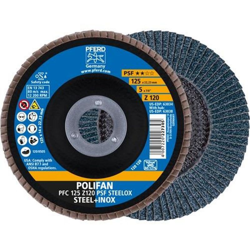 PFERD Fächerscheibe (Ø 125 mm Körnung 120 konisch / Stahl / INOX Zirkonkorund Z / Inhalt: 10 Stück) - 67769125