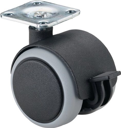BS ROLLEN Kunststoffdoppelrolle mit Feststeller (Rad-Ø 50 mm Tragfähigkeit 50 kg / mit Anschraubplatte&Feststeller) - F86.050.PL