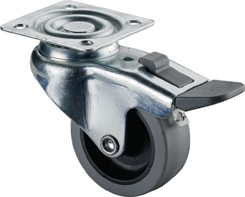 BS ROLLEN Lenkrolle mit Totalfeststeller (Rad-Ø 50 mm Tragfähigkeit 35 kg / mit Anschraubplatte Gleitlager) - A220.A80.050
