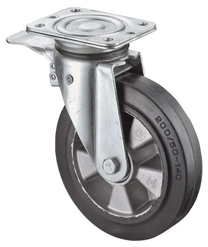 BS ROLLEN Schwerlastlenkrolle (Rad-Ø 200 mm Tragfähigkeit 450 kg / Totalfesteller Gummi) - N120.B80.200