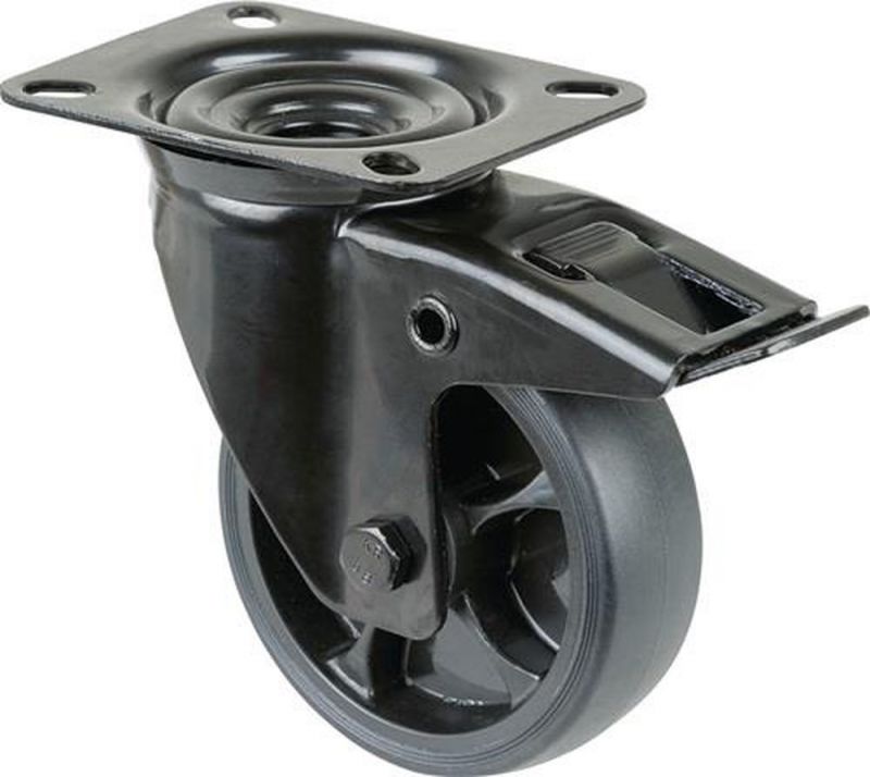 BS ROLLEN Lenkrolle mit Totalfeststeller (Rad-Ø 100 mm Tragfähigkeit 110 kg / mit Feststeller Gummi) - L820.B44.101.06